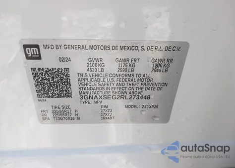 2024 Chevrolet Equinox Awd Ls из США, поврежденный, VIN 3GNAXSEG2RL273448